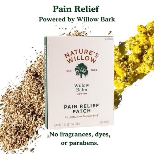Nature's Willow Natural Pain Relief Patches for Muscles & Joints | Fast-Acting with White Willow Bark | Free from Artificial Fragrances & Dyes | 6 Patches per Pack (3-Pack)
