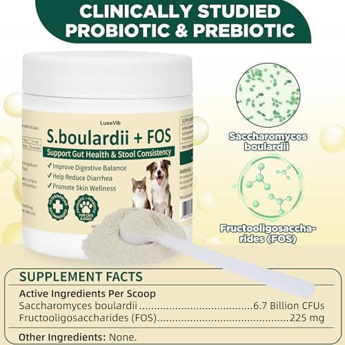 S.boulardii + FOS Pet Probiotic Powder for Dogs and Cats, 6.7 Billion CFU, Gut & Immune Support, Loose Stool & Digestive Upset Relief, Improves Stool Consistency, Skin Health, Veterinarian Recommended