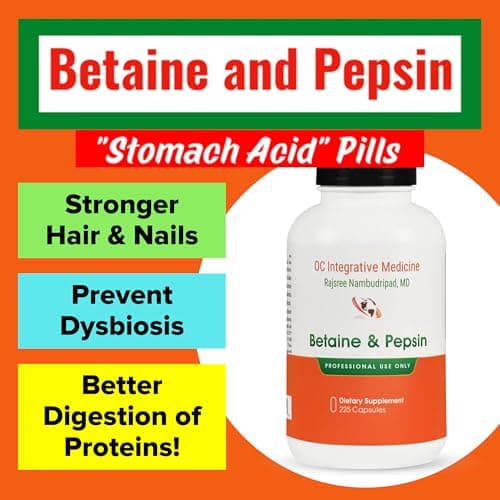 Betaine & Pepsin by Dr. Rajsree, MD | Supports Protein Digestion, Nutrient Absorption & Digestive Comfort | Betaine HCl + Pepsin Formula | 225 Capsules