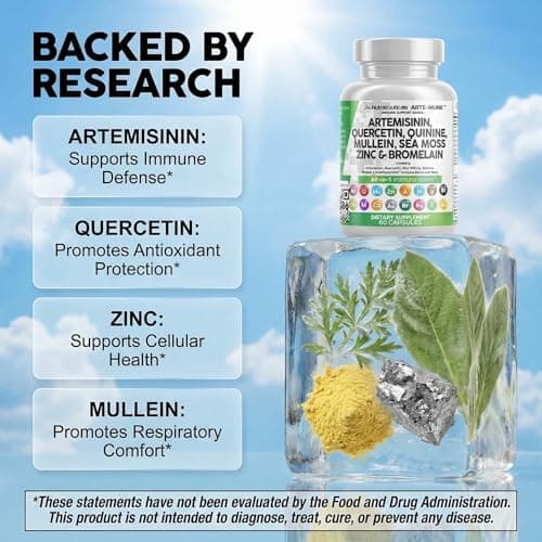 Clean Nutraceuticals Artemisinin Quercetin Zinc Mullein Quinine Supplement with Sea Moss Bromelain Ashwagandha Root Nettle Leaf Bladderwrack Burdock Root Monolaurin Colostrum Rutin