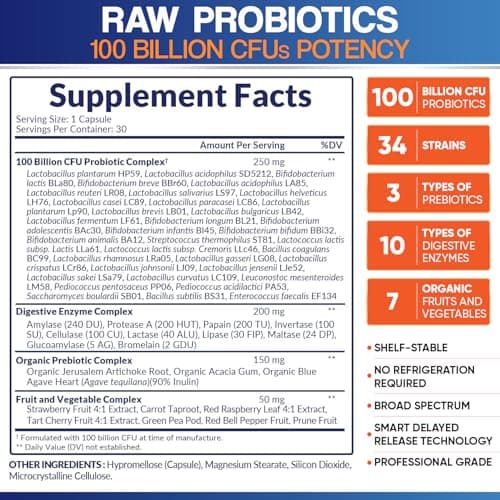 Wholesome Wellness Organic Raw Probiotics 100 Billion CFU, Dr Formulated for Women and Men, Complete Adult Supplement with Prebiotics and Digestive Enzymes; 30 Capsules, Shelf Stable