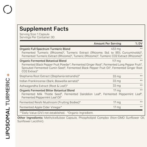 Codeage Organic Turmeric Supplement - 95% Curcumin Extract Pills - Liposomal Fermented Botanical Blend Black Pepper, Ashwagandha, Ginger, Stephania, Boswelia, Cumin, Digestive Bitters - 2 Pack