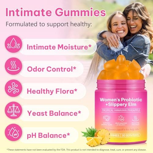Vaginal Probiotics Gummies for Feminine PH Balance, Vaginal Hydrating, Promoting Vaginal Flora Health, Fresh Odor with Prebiotics & Lactobacillus Probiotic, Hawaiian Pineapple, Plant Based|60 Gummies