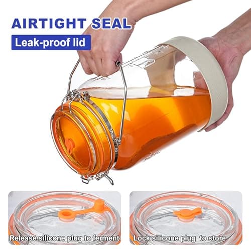 Upgrade 1 Gallon Fermentation Jars with Airlocks - Wide Mouth Glass Jars with Airtight Lid for Sauerkraut Mead Sourdough Starter Pickle, Fermenting Jar with Handle & Non-Slip Silicone Base, 2 Pack