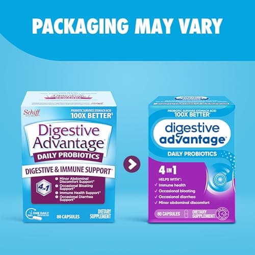 Digestive Advantage Probiotics for Digestive Health, Daily Probiotics for Women & Men, Support for Occasional Bloating, Minor Abdominal Discomfort & Gut Health, 80ct Capsules