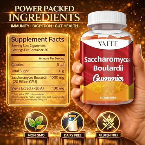 Saccharomyces Boulardii Probiotics 500mg - Gut Health Supplements & Candida Support, Probiotic for Women & Men, Digestive & Immune Supports, Supplement, Non-GMO, Gluten Free, 60 Vegan Gummies