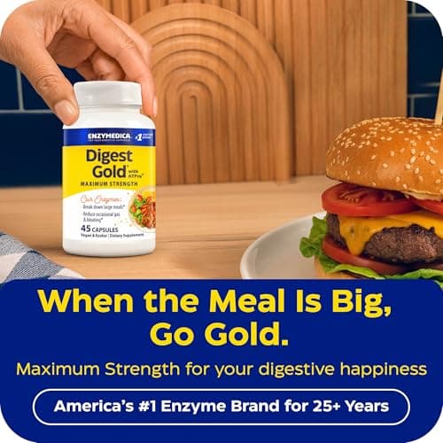Enzymedica Digest Gold + ATPro, Maximum Strength Digestive Enzymes, Helps Digest Large Meals for Instant Bloating Relief, 45 Count
