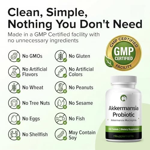 Akkermansia Muciniphila Probiotic 240 Tablets (4 Month Supply) - 100 Million AFU Researched Strain AKK11 - Supports Digestive Health & Gut Lining - GMP Certified (240, Akkermansia Muciniphila)