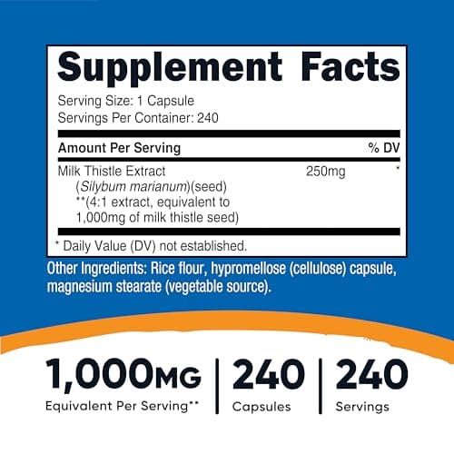 Nutricost Milk Thistle Extract 240 Capsules for 240 Servings Per Bottle - Vegan, GMO Free and Gluten Free