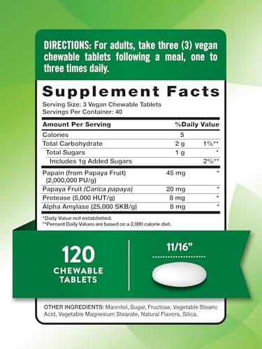 Nature's Truth Papaya Enzyme Chewable Tablets | 120 Count | Vegan, Non-GMO & Gluten Free Supplement for Digestion | Natural Tropical Flavor