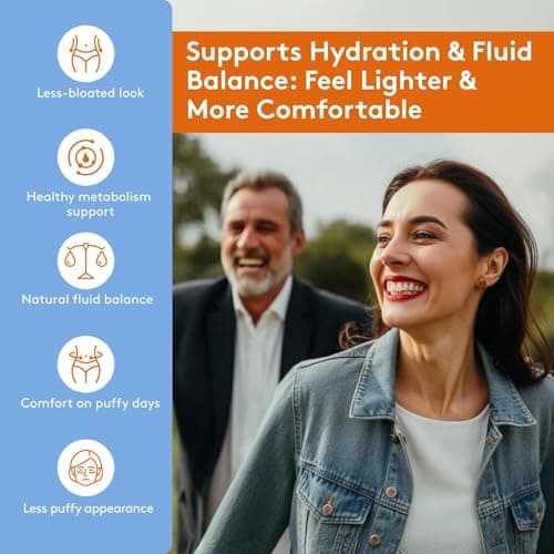 Youth & Tonic Water Pills for Fluid Retention – Water Weight Away Natural Diuretic for Bloat Relief & Fluid Balance, Support for Swollen Legs & Feet with Potassium & Vitamin B6 – 60 Pills