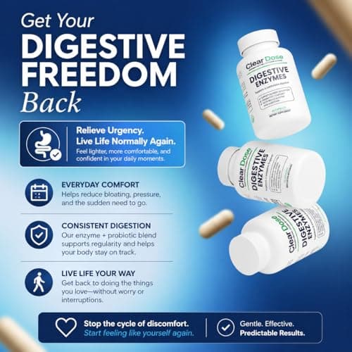 ClearDose Digestive Enzymes with Probiotics – Broad Spectrum Enzyme Formula for Digestive Support, Bloating & Gas Relief, Lactase, Protease, Lipase – 60 Capsules