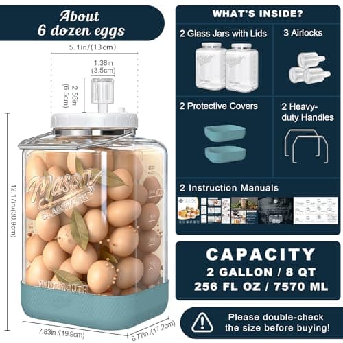 Dwbligt 2 Pack Large Fermentation Jars with Airlock, 2 Gallon Glass Jar with Airtight Lid-Wide Mouth Mason Jar with Handle & Non-slip Base for Mead Making & Kombucha, Pickle Jar, Kimchi Containers