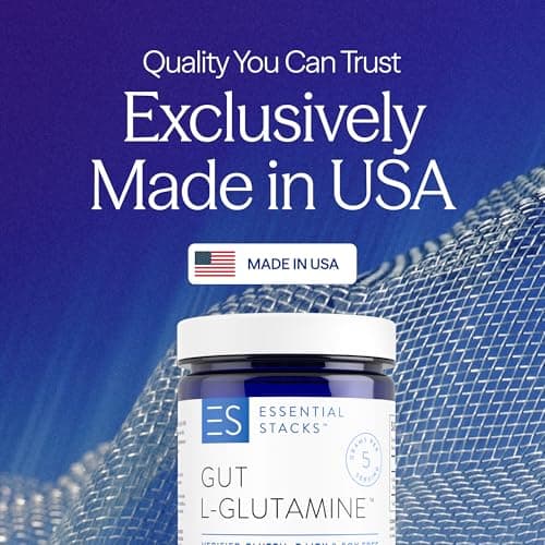 Essential Stacks Gut L-Glutamine Powder - Exclusively Made in USA - Pure L Glutamine Powder for Gut Health (60 Servings, Unflavored)