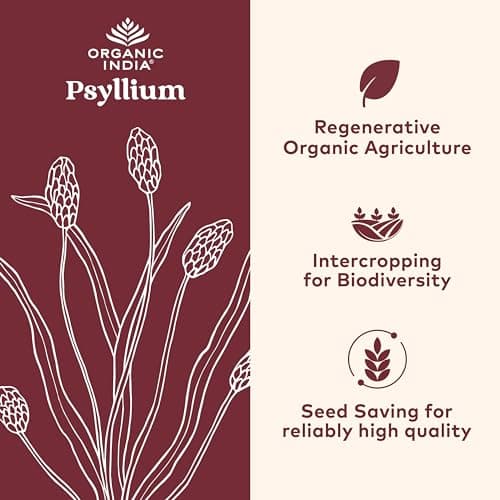 ORGANIC INDIA Psyllium Husk Capsules - Fiber Supplement, Healthy Elimination - Vegan, Keto Friendly, Gluten-Free, USDA Certified Organic, Non-GMO, Soluble & Insoluble Fiber Source - 180 Count