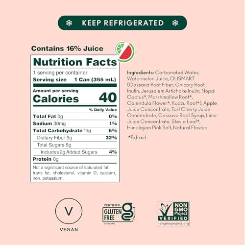 OLIPOP Watermelon Lime Prebiotic Soda, 12 FZ
