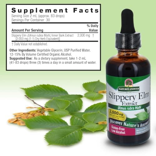 Nature's Answer Slippery Elm | Super Concentrated Herbal Supplement | Promotes Healthy Hair & Skin | Aids in Digestion | Kosher, No Gluten & Low Alcohol 2oz