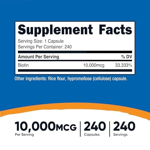 Nutricost Biotin (Vitamin B7) 10,000mcg (10mg) Vitamin Supplement, 240 Capsules - Vegetarian, Gluten Free, Quick Release, Non-GMO