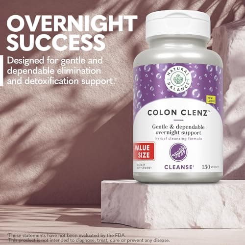 Natural Balance Colon Clenz | Herbal Colon Cleanse & Detox Supplement | Gentle & Dependable Overnight Formula | 150 Capsules
