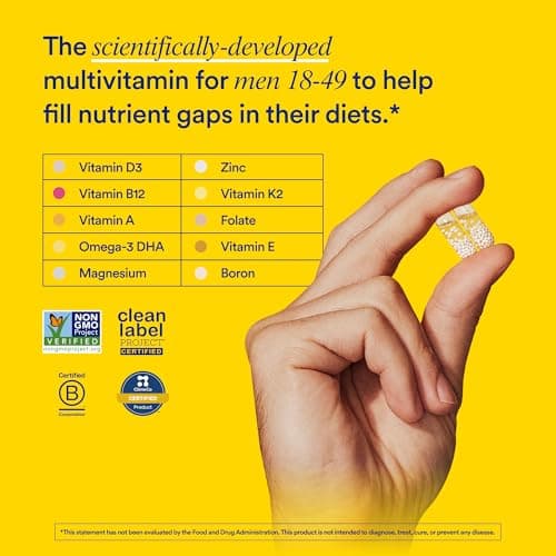 Ritual Men’s 18+ Daily Multivitamin - Key Essential Vitamins and Minerals to Support Energy, Muscle, Heart, Brain Health* - Including Zinc, D3, B12, A, K2 - Vegan - Mint - 60 Capsules - 30 Servings