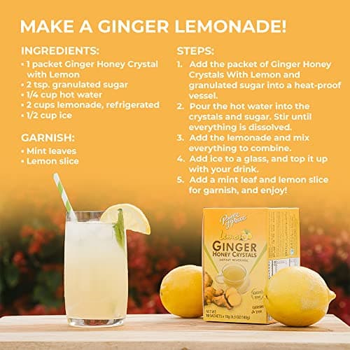 Prince of Peace Instant Lemon Ginger Honey Crystals, 30 Sachets – Instant Hot or Cold Beverage – Easy to Brew Ginger and Honey Crystals