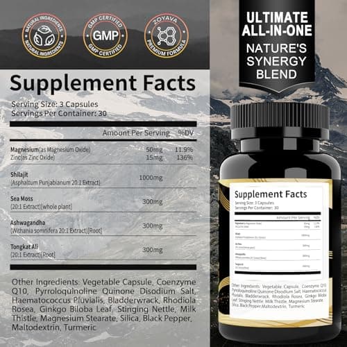 Uheco Shilajit Supplement with Sea Moss, Ashwagandha, Tongkat Ali - Shilajit Pure Himalayan Organic Fulvic Acid Capsules - 90 Count