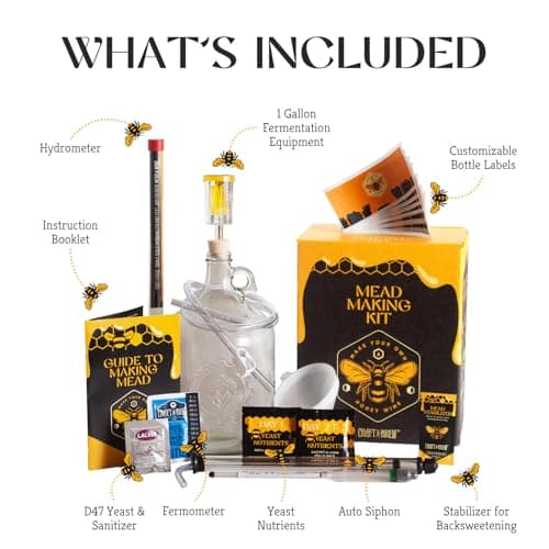 Craft A Brew - Deluxe Mead Making Kit - 1 Gallon Homebrew Starter Set with Backsweetening & Bottling Tools - DIY Mead Brewing Kit for Beginners - Just Add Honey