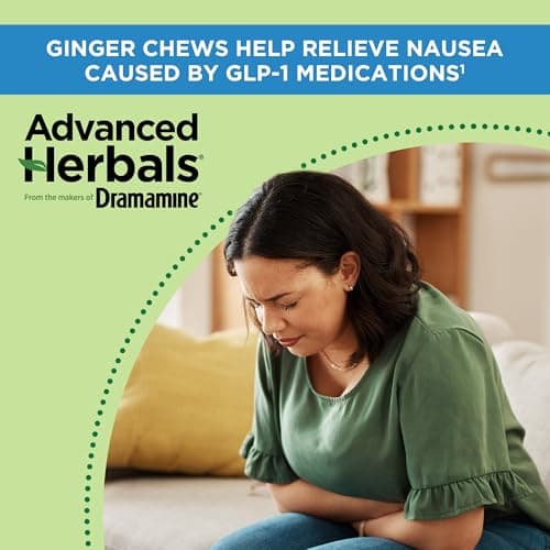 From the Makers of Dramamine, Advanced Herbals Ginger Chews for Nausea Relief, Morning Sickness Relief & Motion Sickness Relief During Travel, Lemon-Honey, 20 Count