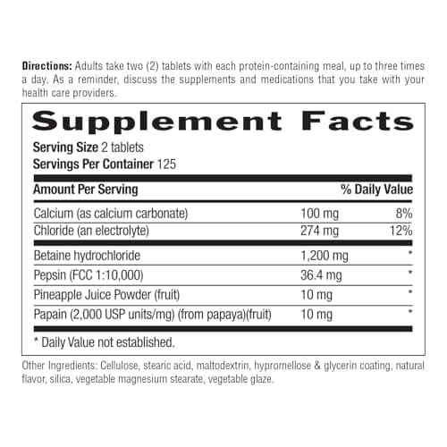 Country Life Betaine Hydrochloride with pepsin 600 mg - 250 Tablets