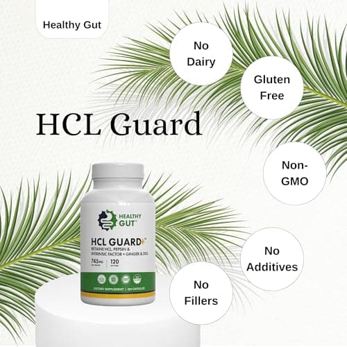 Healthy Gut HCL Guard | Betaine HCl with Pepsin | Betaine Hydrochloride Digestive Supplement w/Organic Ginger Root & DGL | 60 Servings