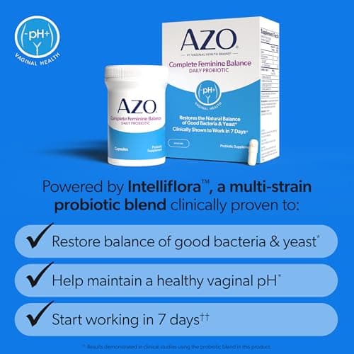 AZO Complete Feminine Balance Daily Vaginal Probiotics for Women, Clinically Proven to Help Protect Vaginal Health, Helps balance pH and yeast, 30 Count