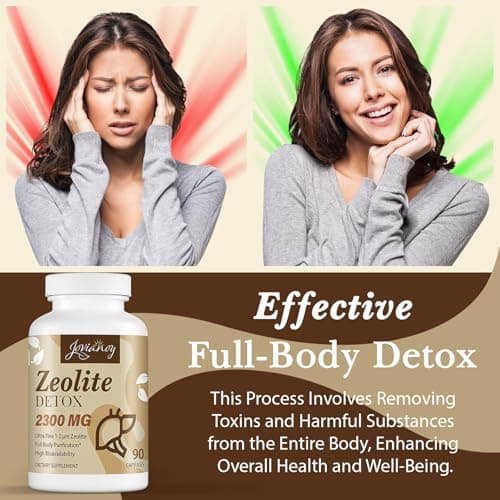 Jovianoy Zeolite Detox Capsules, Organic Activated Charcoal, Bentonite Clay, 1-2 µm Clinoptilolite, Maximum Absorption, Gut Liver Detox Cleanse Full Body for Women Men, 90 Capsules