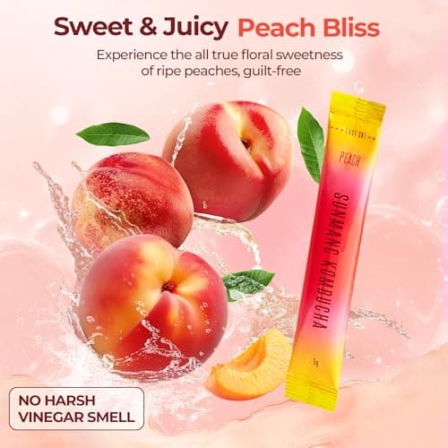 SUNMANC Peach Kombucha 30 Packets - 0g Sugar & 15 Calories - 19 Probiotic Strains & Vitamin C - Refreshing Sparkling Drink Mix for Digestive Support - Perfect K-Food Pairing (Peach)