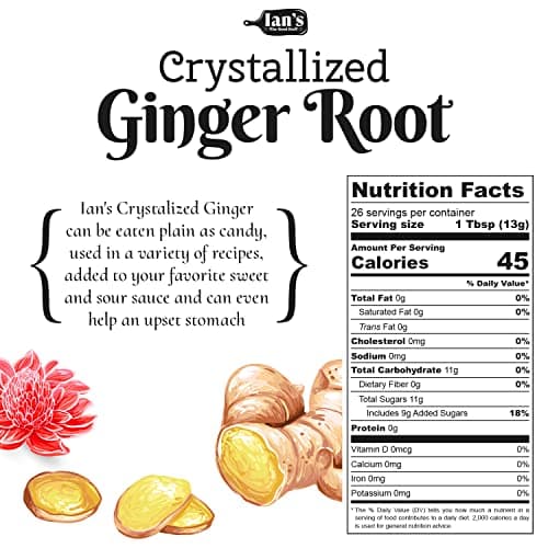 IAN's Crystallized Ginger Pieces (12oz) - Candied Ginger Chews for Nausea, Snacking & Baking - Healthy Snacks