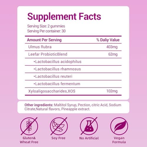 Faizalybova Her Juicy Feminine Probiotics Gummies with Slippery Elm, Tropical Pineapple Flavor | Supports ph Balance for Women, Digestive & Immune Health | 60 Gummies (1 Pack)