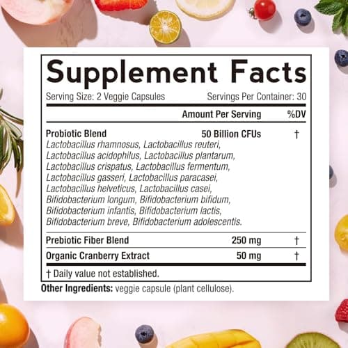 Doctor's Recipes Women's Probiotic, 60 Caps 50 Billion CFU 16 Strains, with Organic Cranberry, Digestive Immune Vaginal & Urinary Health, Shelf Stable, Delayed Release, No Soy Gluten Dairy