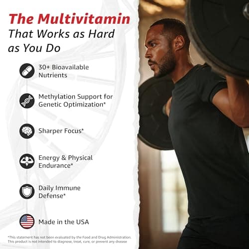 10X Health Optimize Methylated Multivitamin for Men - 90 Capsules, 34 in 1 Formula with 800 mcg of Vitamin B12, 5-MTHF, NAC - Methyl B Complex