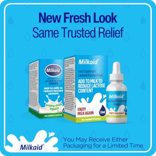 Milkaid Lactase Enzyme Drops for Lactose Intolerance | Prevents Gas, Bloating & Diarrhea | Fast Acting Dairy Digestive Supplement | Gluten Free & Vegetarian | No Artificial Flavor | 0.5 Fl Oz (1)