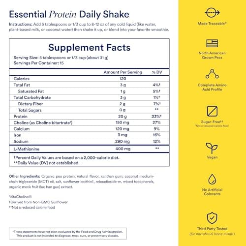 Ritual Vegan Protein Powder - 20g Pea Protein with BCAA Complete Amino Acid Profile - Supports Lean Muscle* - Plant-Based Protein - Tested for Heavy Metals - Sugar-Free** - Non-GMO - Vanilla - 1 Lbs