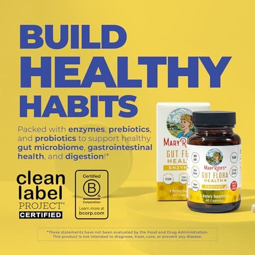 MaryRuth’s Gut Flora Health+ Enzymes | Prebiotic & Probiotic Digestive Enzymes for Healthy Gut Biome & Digestive Support | Gastrointestinal Health | CLP Certified | 60 Capsules | Up to 2 Month Supply