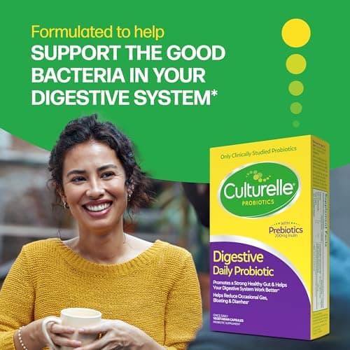 Culturelle Daily Probiotic Capsules For Men & Women, Most Clinically Studied Probiotic Strain, Digestive & Gut Health, Supports Occasional Diarrhea, Gas & Bloating, 1 Month Supply, 30 CT