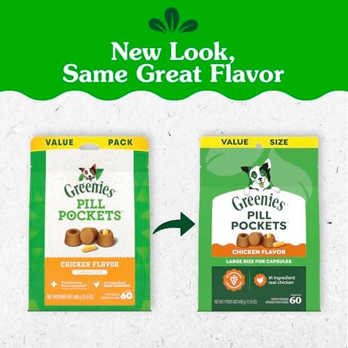 Greenies Pill Pockets for Dogs Large Size, Dog Treat Pouch for Capsule Medication, Chicken Flavor, 15.8 oz. Pouch