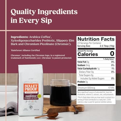 Bulletproof Maximizer Ground Coffee with Prebiotics, Metabolism and Gut Health Support, Clean Coffee Tested for Toxins, Medium-Dark Roast, 10 oz