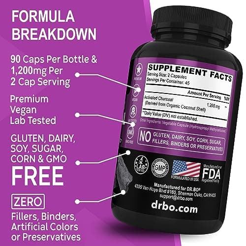 Activated Charcoal Capsules Cleanse Detox - 1200mg Organic Coconut Charcoal Pills for Stomach Gas and Bloating Relief for Men Women Kids - Active Capsules Powder Binder Activated Supplements for Gut