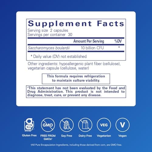 Pure Encapsulations Saccharomyces Boulardii | Natural Probiotic to Balance Intestinal Flora | 60 Capsules