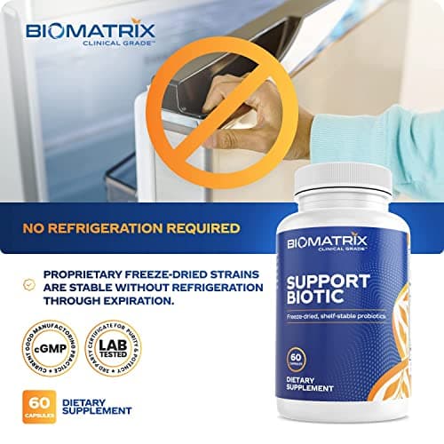 BioMatrix Saccharomyces boulardii Probiotic Supplement w/L. paracasei, L. rhamnosus, Bifidobacterium, Acidophilus – Prebiotic Complement – Temp-Stable, 30-60 Day Supply