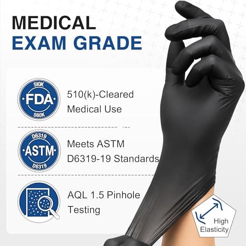 Schneider Nitrile Exam Gloves, 4 Mil Black Gloves Disposable Latex Free Powder Free, Food Safe for Cooking, Food Prep, Clean (100, Medium)