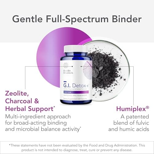 Biocidin G.I. Detox+ Activated Charcoal Binder & Zeolite Detox Supplements with Silica - Helps Bind & Clear Toxins - Supports Full Body Cleansing and May Reduce Bloating (60 Capsules)