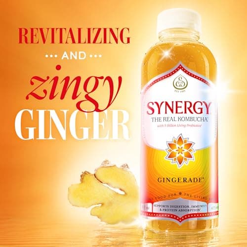 SYNERGY The Real Kombucha - Gingerade - 16 fl oz Bottle - Raw Probiotic Drink for Gut Health and Immune Support