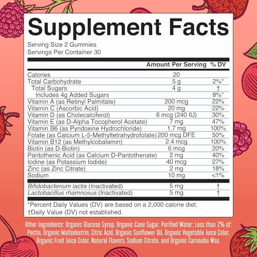 MARYRUTH'S Kids Vitamins USDA Organic | Multivitamin Gummies + Postbiotics for Ages 4+ | Multivitamin for Kids with Lactobacillus Rhamnosus | Children’s Vitamins | Vegan | Non-GMO | 60 Count